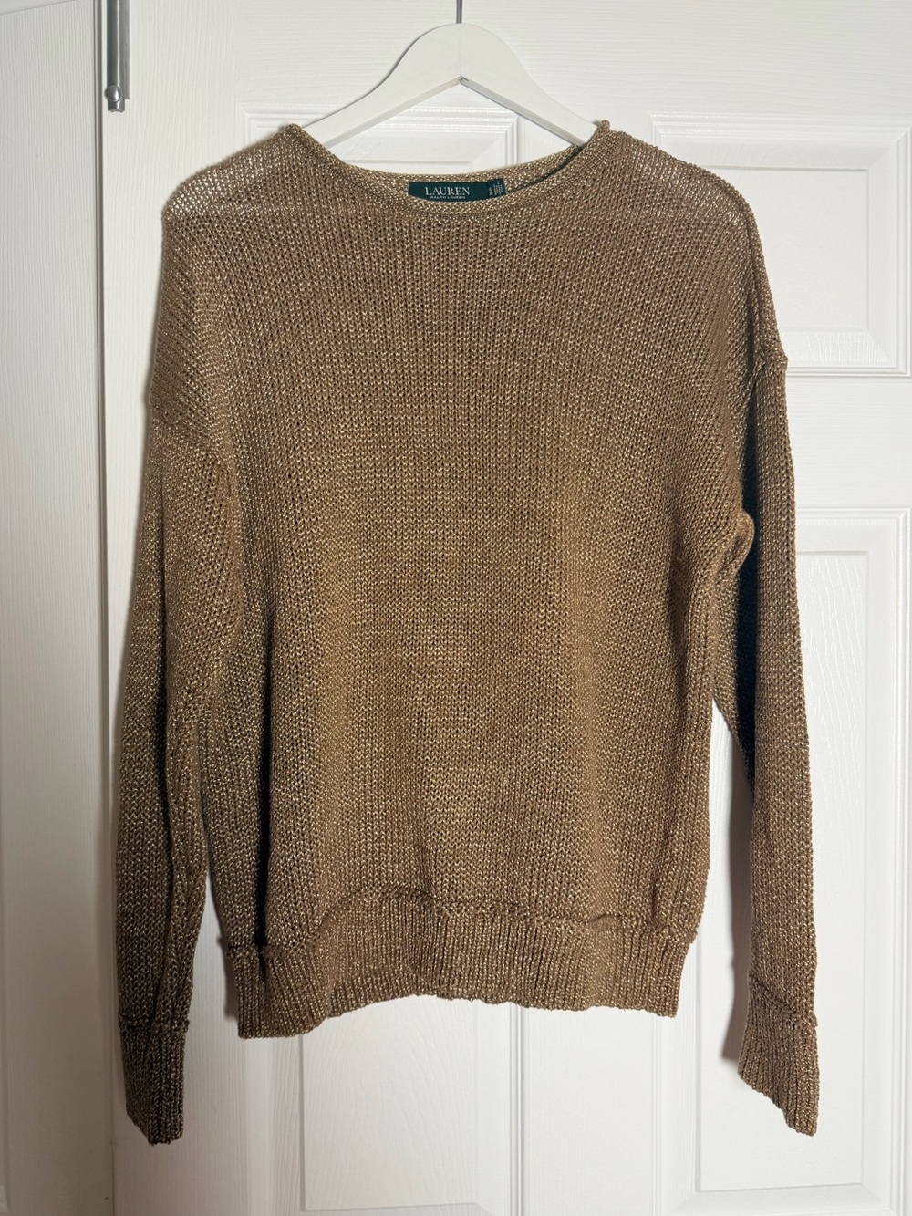 Lauren Ralph Lauren Gold Metallic Open Knit Sweater Size XL